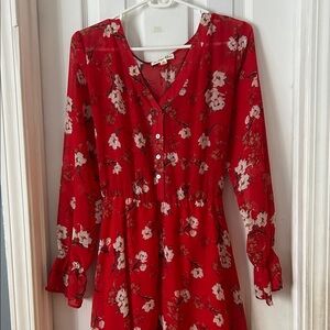 Chic Red Floral Long Sleeve Dress